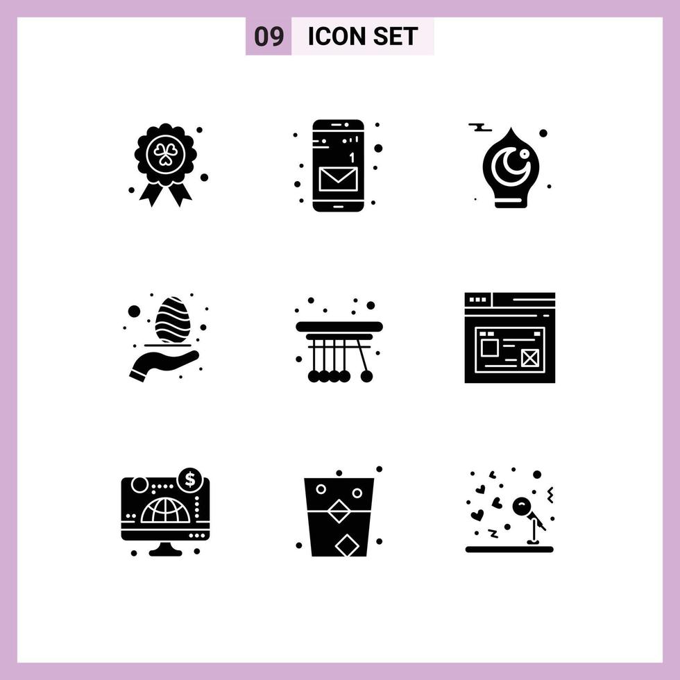 Set of 9 Modern UI Icons Symbols Signs for physics movement mosque care hand Editable Vector Design Elements