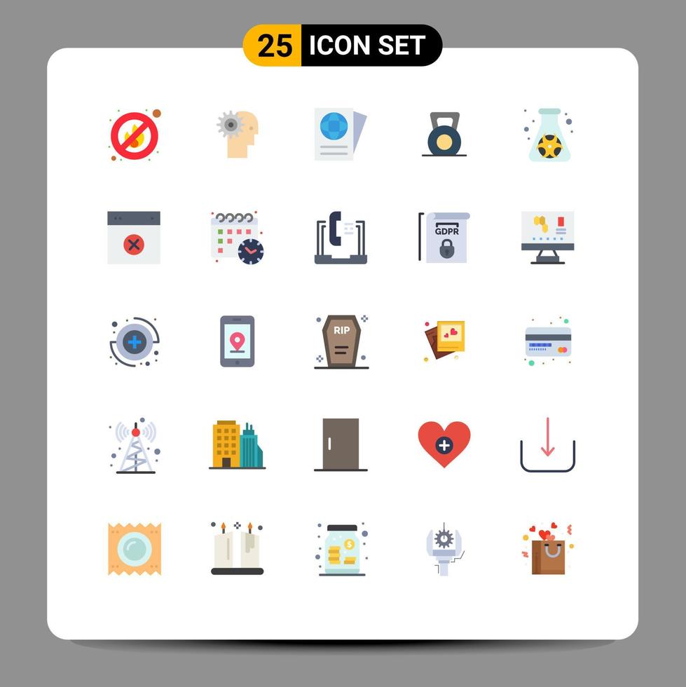 Pack of 25 Modern Flat Colors Signs and Symbols for Web Print Media such as flask gym personal fitness travel Editable Vector Design Elements