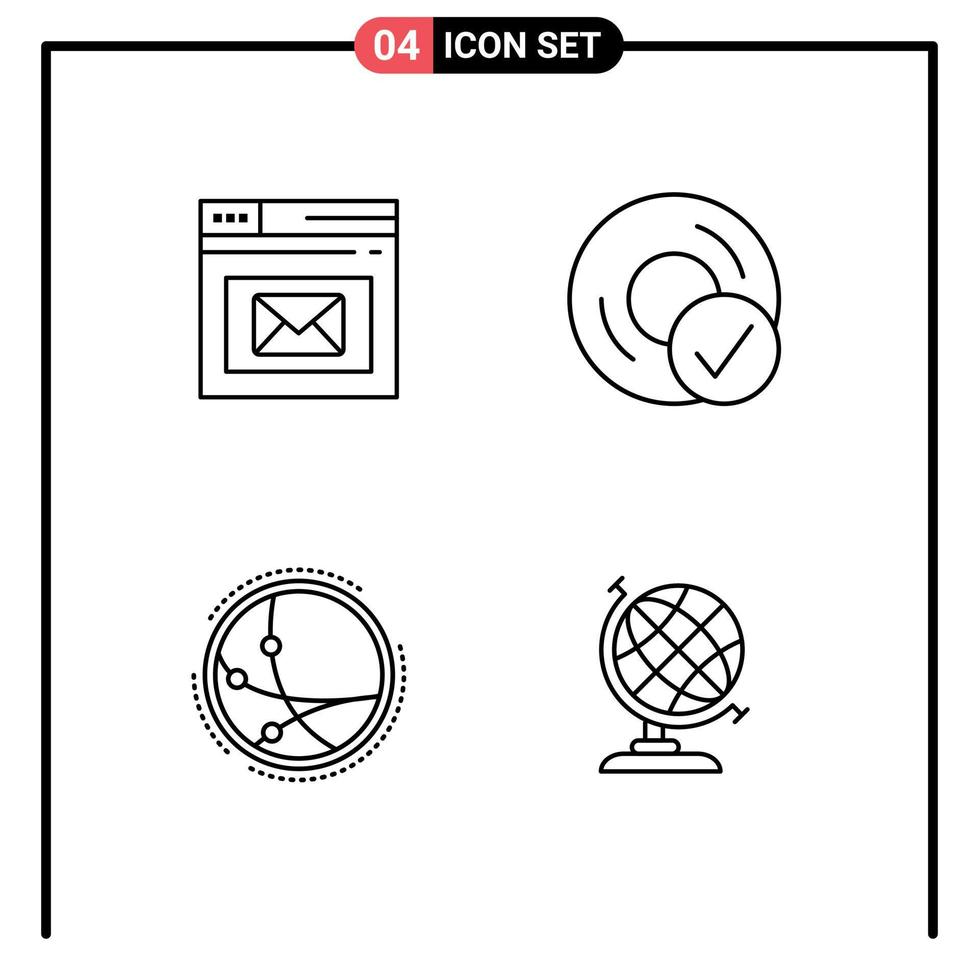Set of 4 Modern UI Icons Symbols Signs for browser gadget page connected communication Editable Vector Design Elements