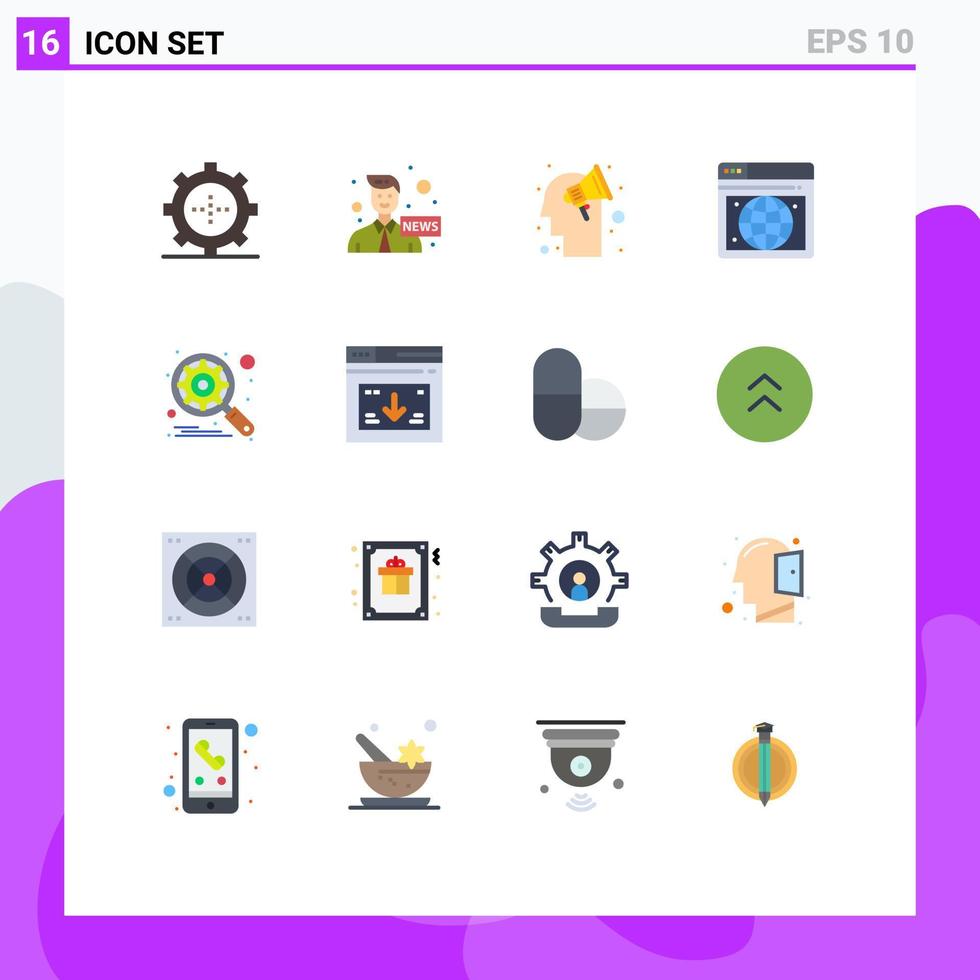 Pack of 16 creative Flat Colors of search engine campaign webpage seo Editable Pack of Creative Vector Design Elements