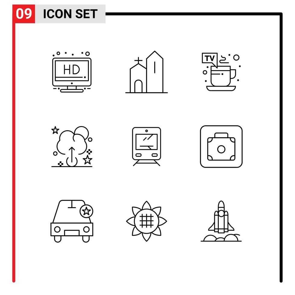 9 Outline concept for Websites Mobile and Apps travel transport cup train cloud Editable Vector Design Elements