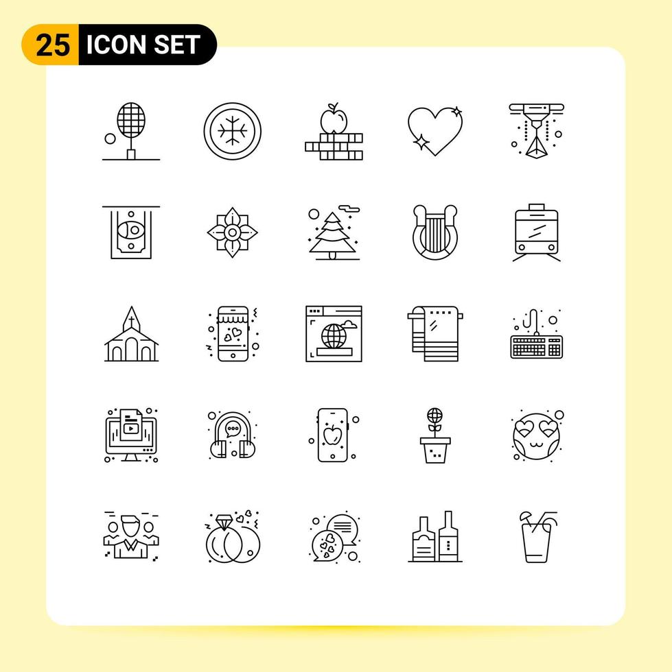 Set of 25 Commercial Lines pack for printer report apple favorite love Editable Vector Design Elements