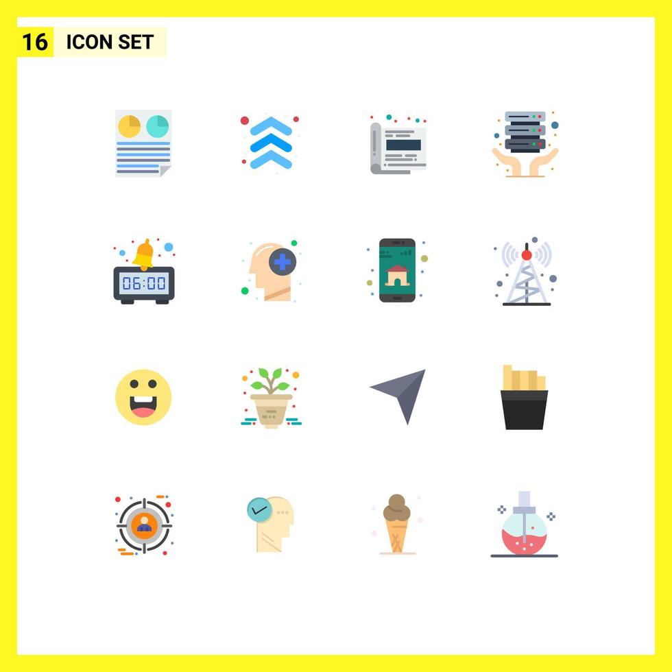 Set of 16 Modern UI Icons Symbols Signs for clock shared direction server hosting paper Editable Pack of Creative Vector Design Elements