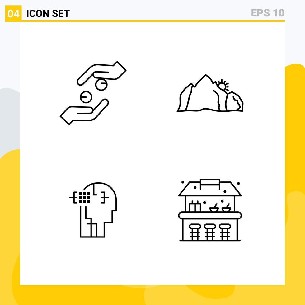 Line Pack of 4 Universal Symbols of care scene help landscape human Editable Vector Design Elements