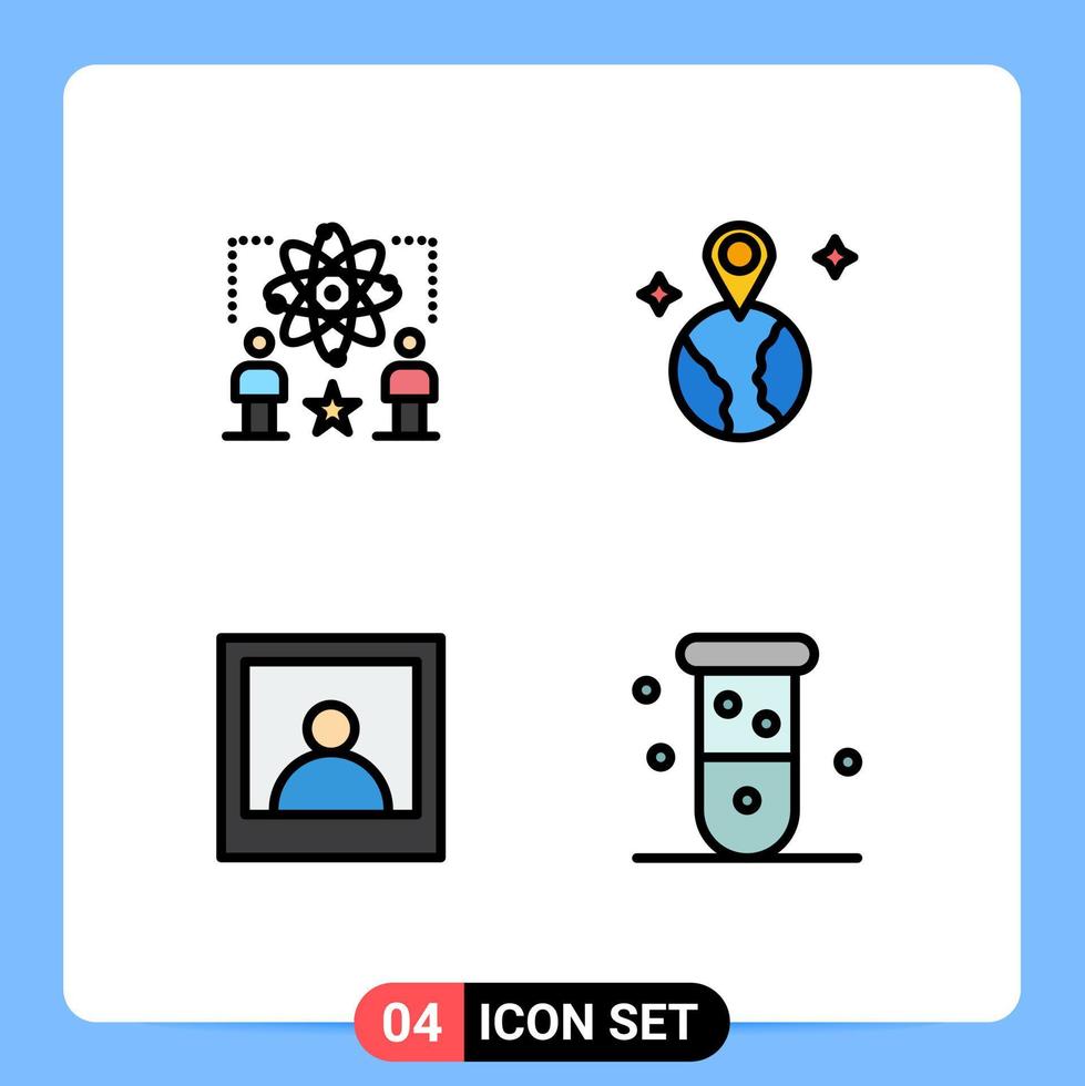 Universal Icon Symbols Group of 4 Modern Filledline Flat Colors of user photo man map biology Editable Vector Design Elements