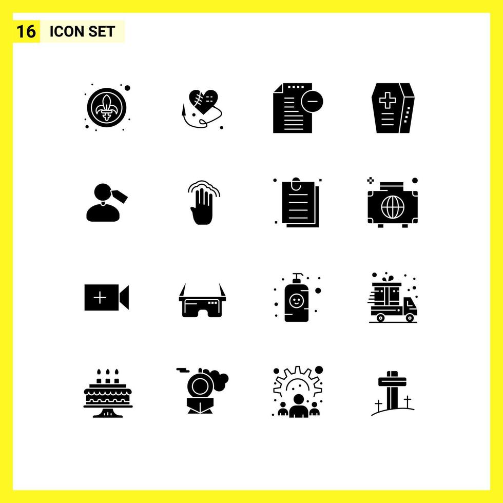 Modern Set of 16 Solid Glyphs Pictograph of work mark documents tag halloween Editable Vector Design Elements