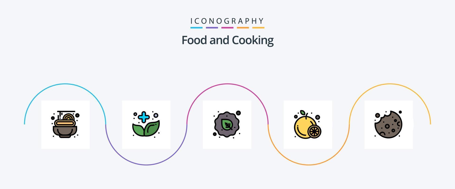 paquete de iconos de 5 planos llenos de línea de comida que incluye galleta. naranja. dieta. Fruta. vegetariano vector