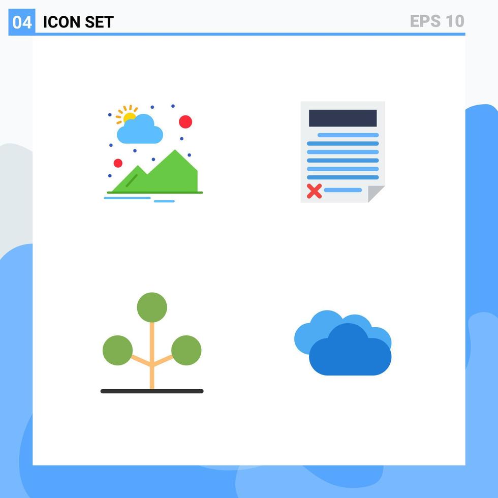 Set of 4 Commercial Flat Icons pack for countryside forest sun rise document nature Editable Vector Design Elements