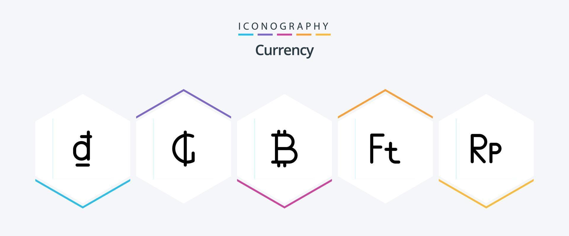 Currency 25 FilledLine icon pack including rupiah. idr. bitcoin. hungary. forint vector