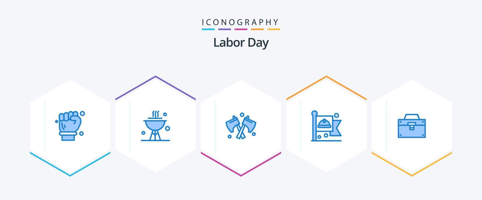 Labor Day 25 Blue icon pack including construction. bag. axe. labour. flag vector