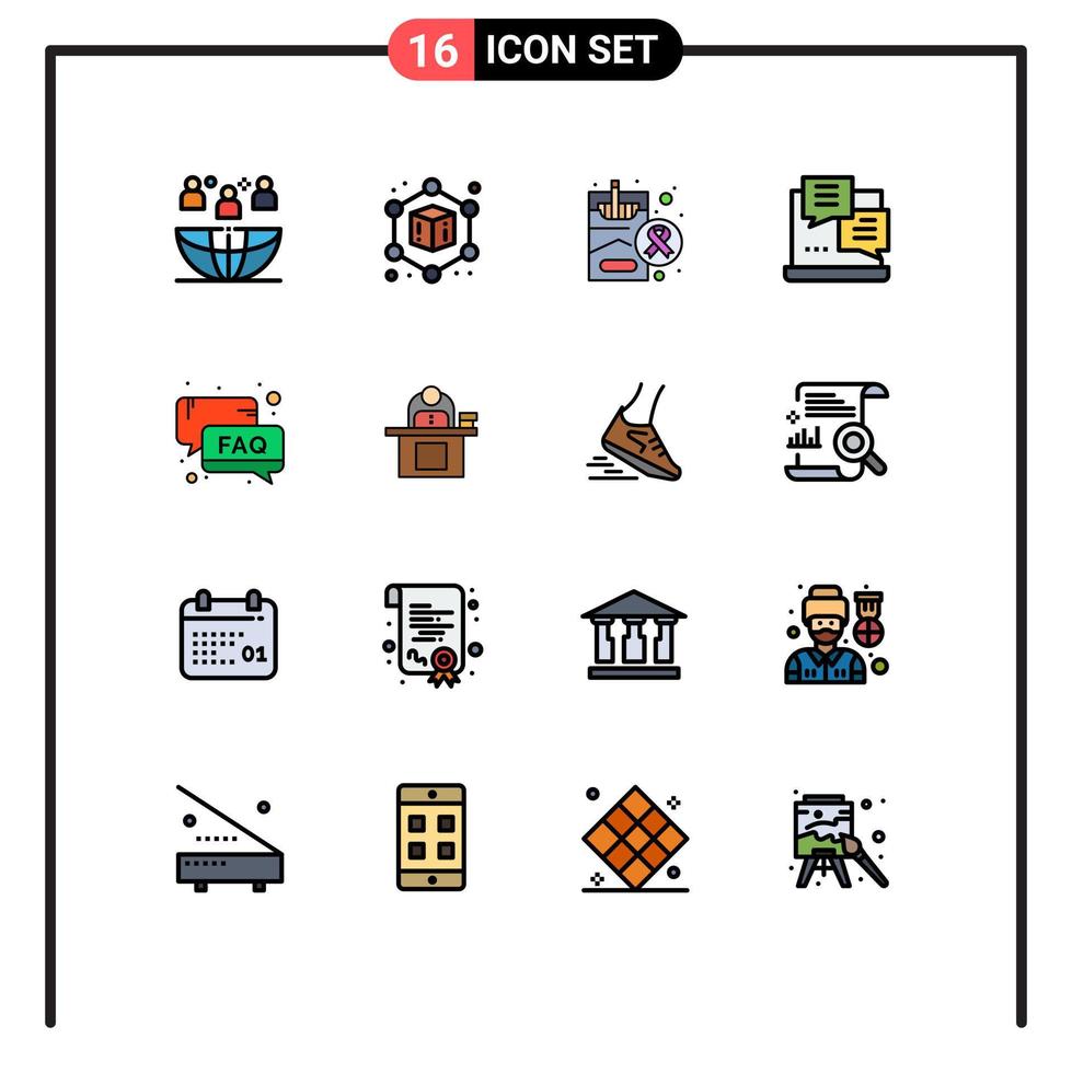 Flat Color Filled Line Pack of 16 Universal Symbols of service faq health web internet Editable Creative Vector Design Elements
