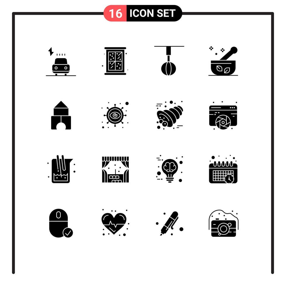 Modern Set of 16 Solid Glyphs Pictograph of building medicine appliances medical whisk Editable Vector Design Elements