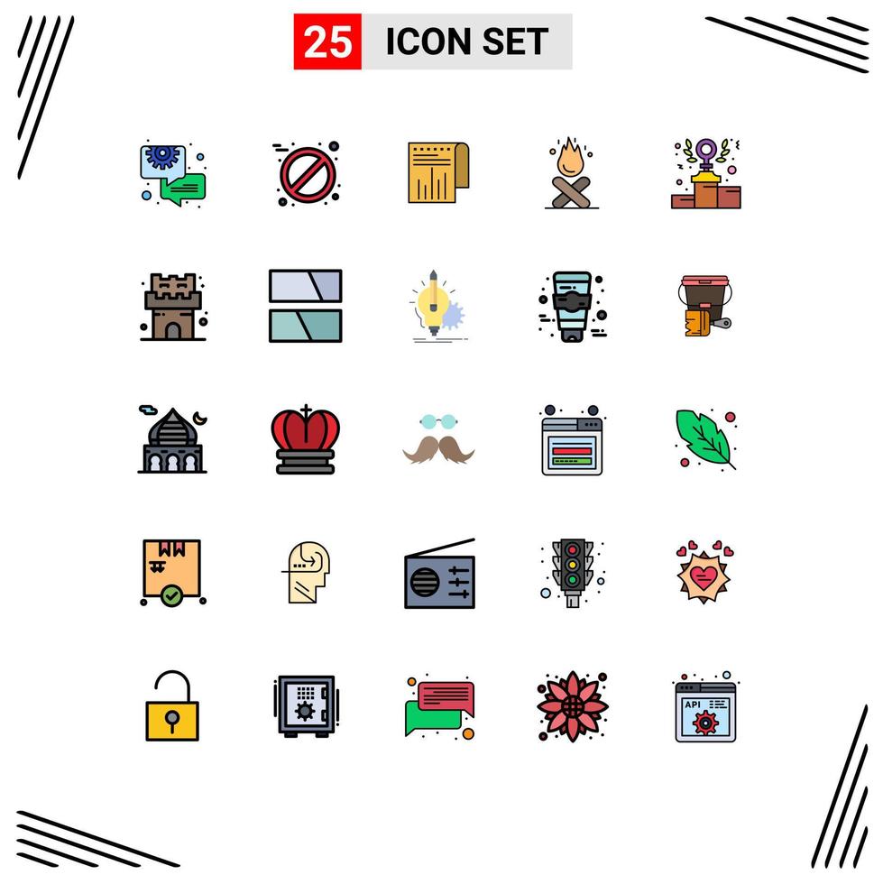 Group of 25 Modern Filled line Flat Colors Set for power power financial fire campfire Editable Vector Design Elements