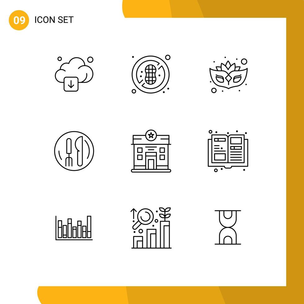 Set of 9 Vector Outlines on Grid for stare life mask city kneef Editable Vector Design Elements