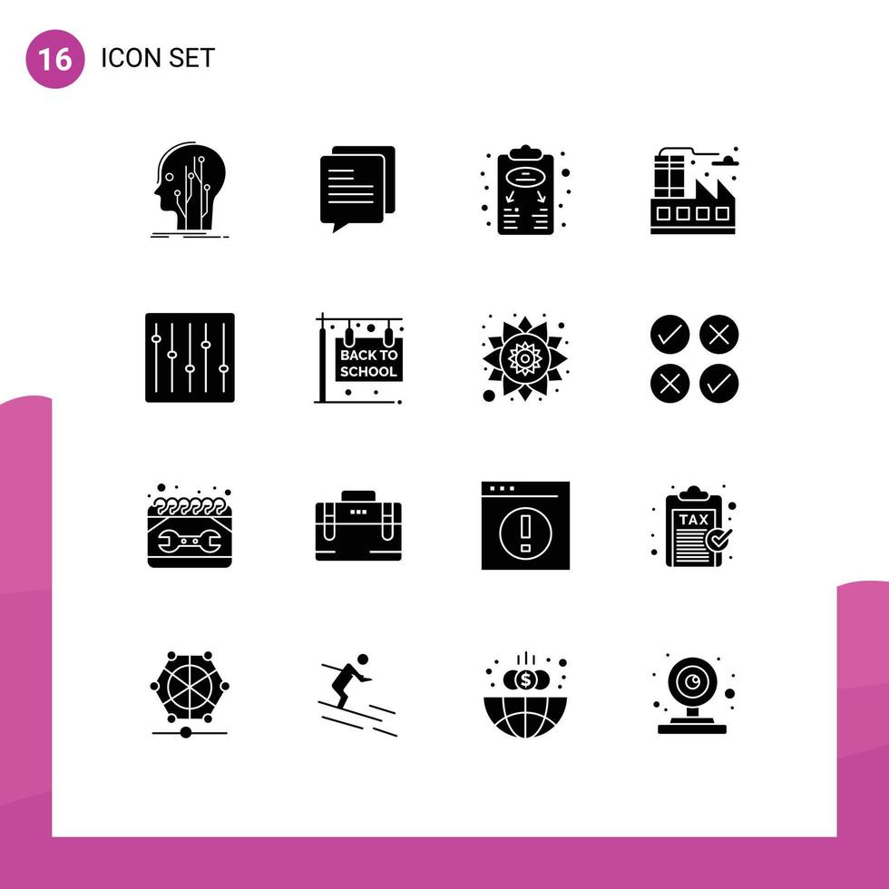 Universal Icon Symbols Group of 16 Modern Solid Glyphs of devices factory business plan life scheme Editable Vector Design Elements
