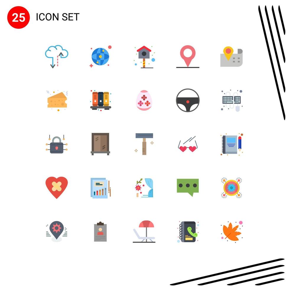 Set of 25 Commercial Flat Colors pack for food cheese spring cake navigation Editable Vector Design Elements