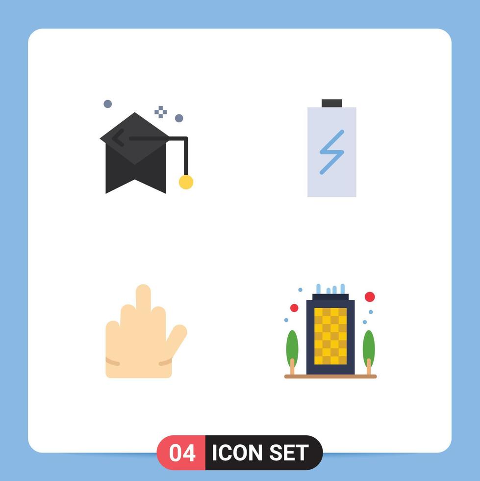 Modern Set of 4 Flat Icons and symbols such as education electricity mortarboard charge hand Editable Vector Design Elements