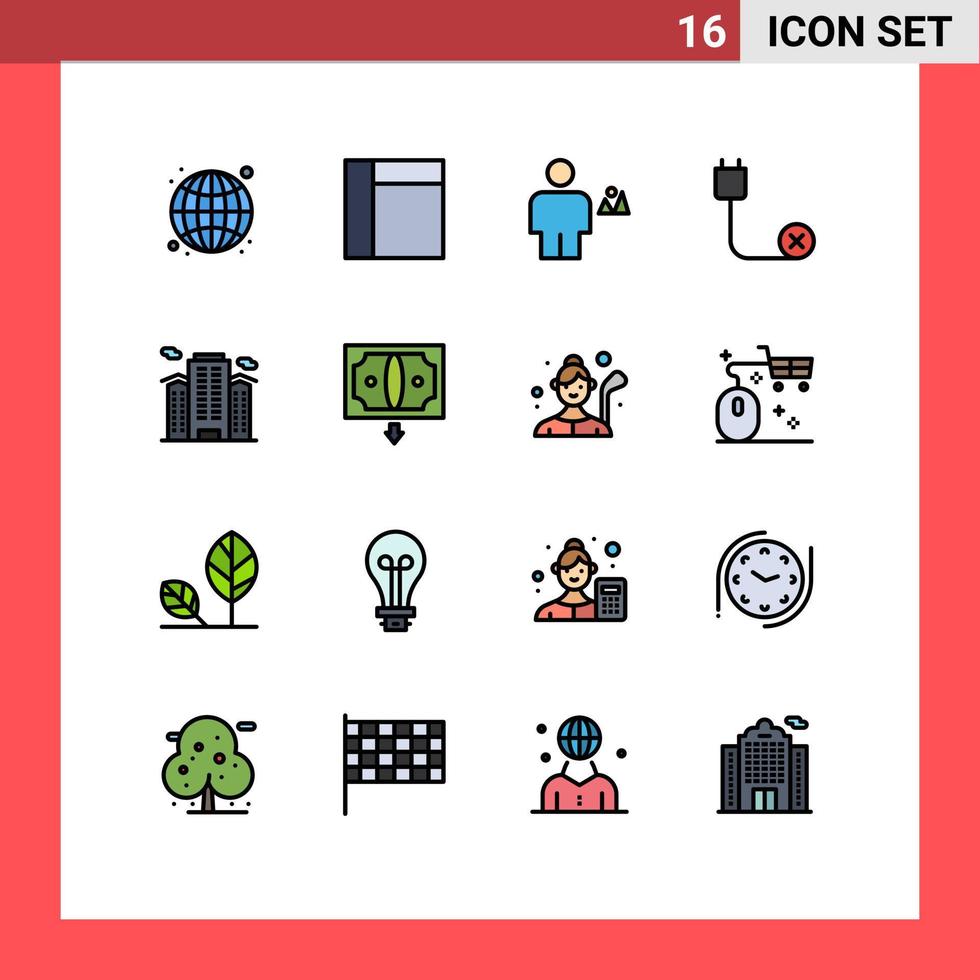 16 Universal Flat Color Filled Lines Set for Web and Mobile Applications office hardware country disconnected cord Editable Creative Vector Design Elements