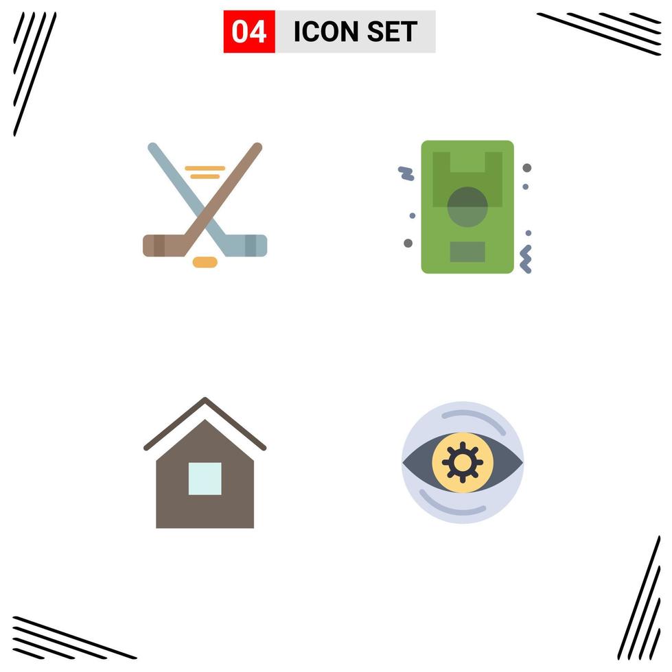 Set of 4 Modern UI Icons Symbols Signs for hokey building american ground house Editable Vector Design Elements