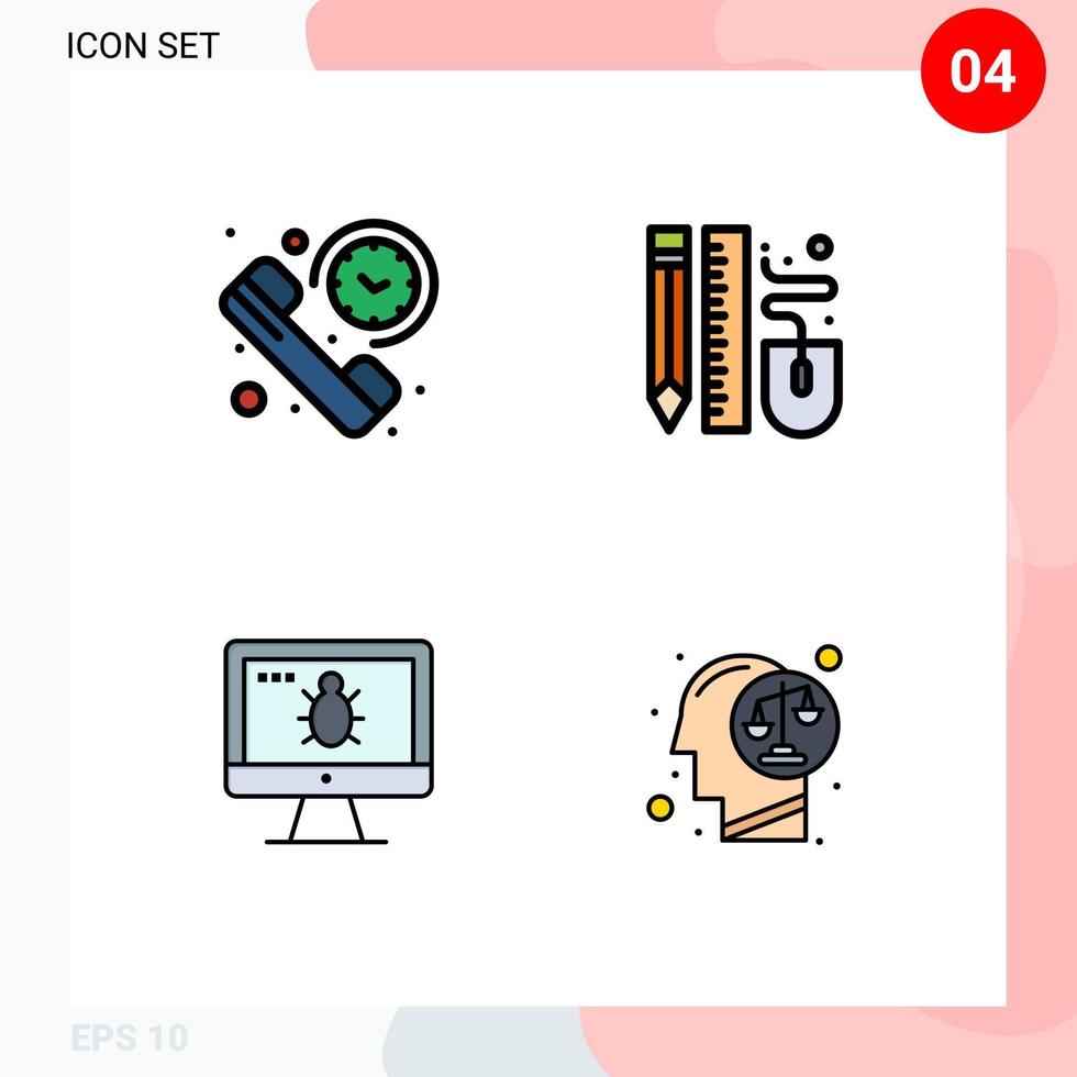 4 Universal Filledline Flat Color Signs Symbols of call scale summary mouse bug Editable Vector Design Elements