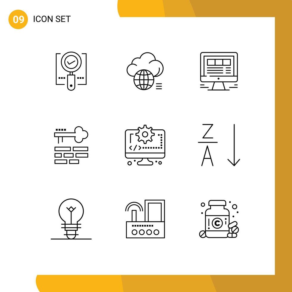 Set of 9 Modern UI Icons Symbols Signs for layout key storage web website Editable Vector Design Elements