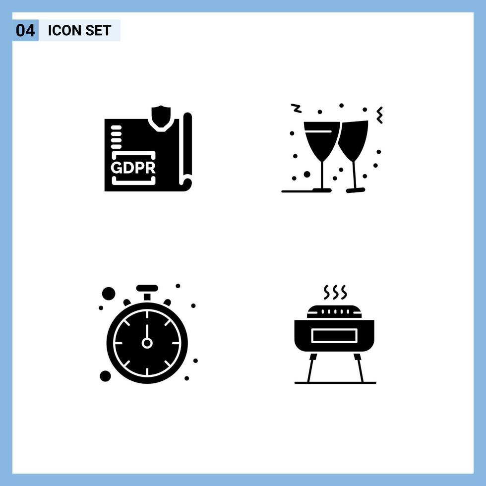 Universal Icon Symbols Group of 4 Modern Solid Glyphs of document watch page christmas fix Editable Vector Design Elements