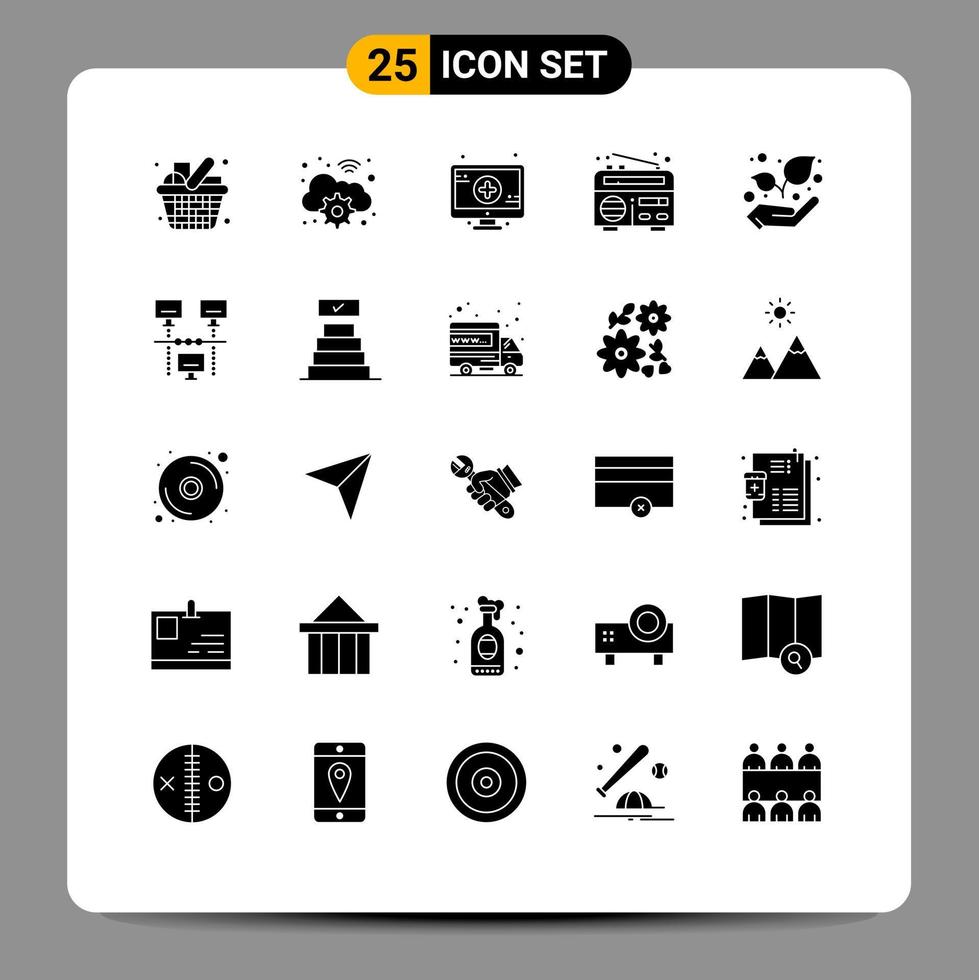 Universal Icon Symbols Group of 25 Modern Solid Glyphs of plant eco digital radio frequency Editable Vector Design Elements