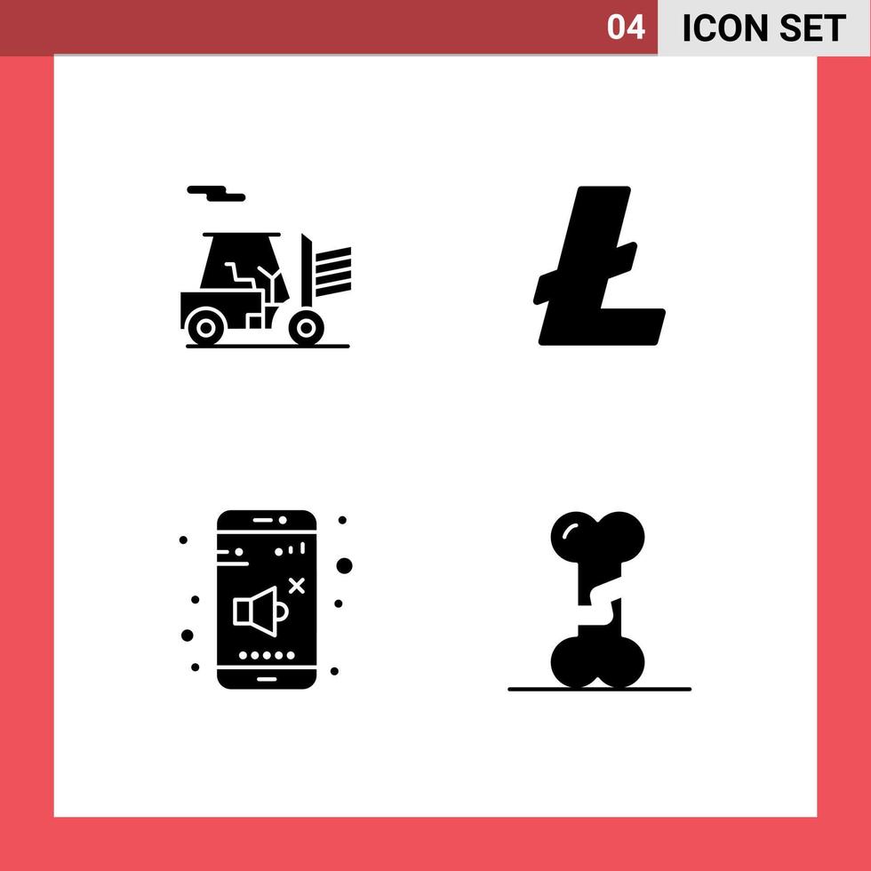 Modern Set of 4 Solid Glyphs Pictograph of forklift volume coin money bone Editable Vector Design Elements