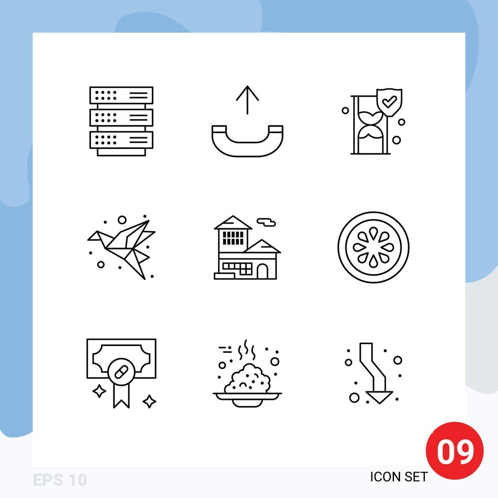 Universal Icon Symbols Group of 9 Modern Outlines of bank account paper insurance origami bird Editable Vector Design Elements