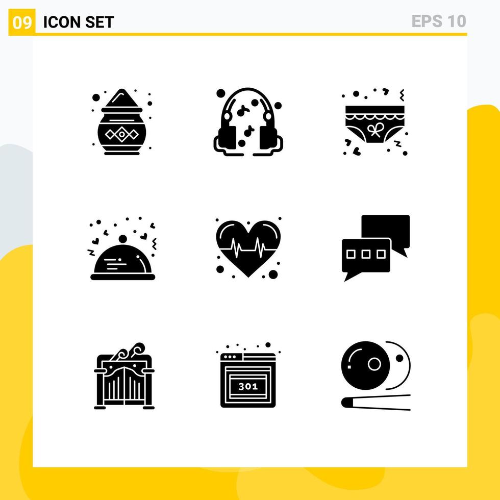 Modern Set of 9 Solid Glyphs Pictograph of health restaurant love lovers dinner Editable Vector Design Elements