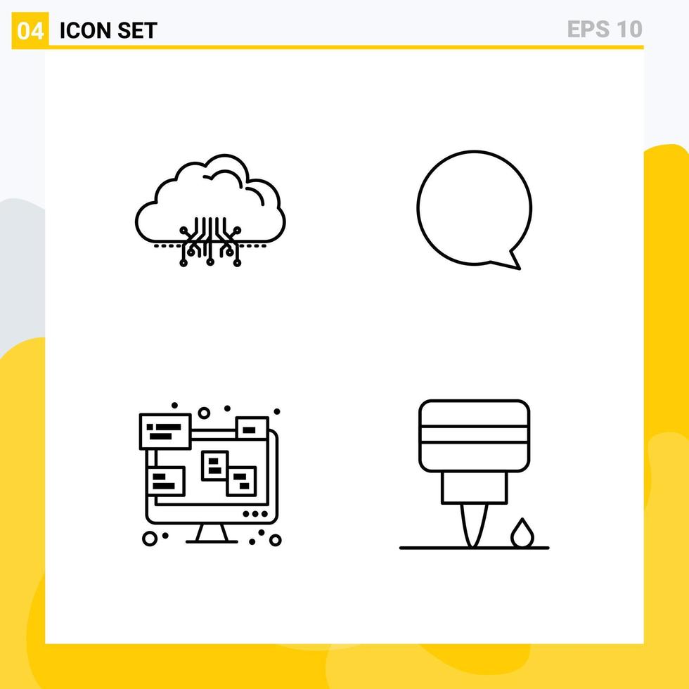 4 Creative Icons Modern Signs and Symbols of cloud communication hosting instagram monitor Editable Vector Design Elements