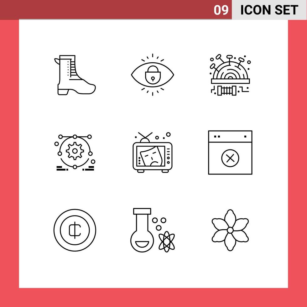 Group of 9 Outlines Signs and Symbols for art tv modest setting development Editable Vector Design Elements