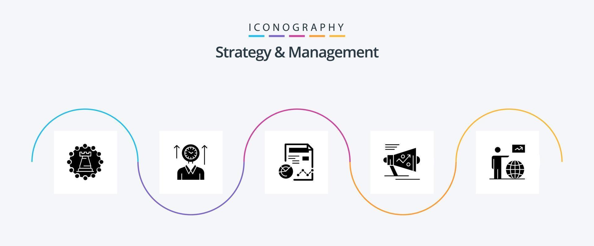 Strategy And Management Glyph 5 Icon Pack Including loudspeaker. marketing. up. business. profile vector