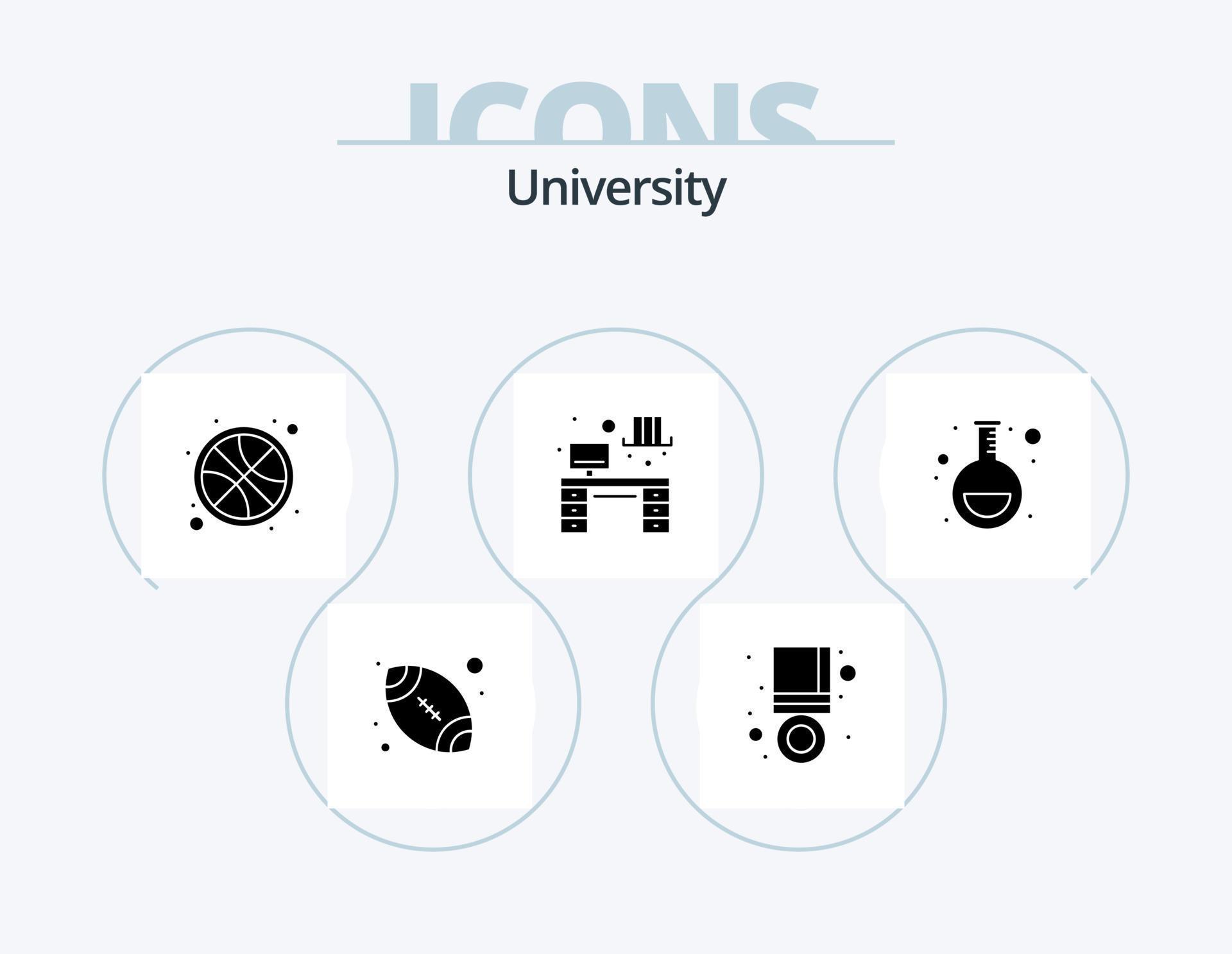 University Glyph Icon Pack 5 Icon Design. lab. table. basketball. study
