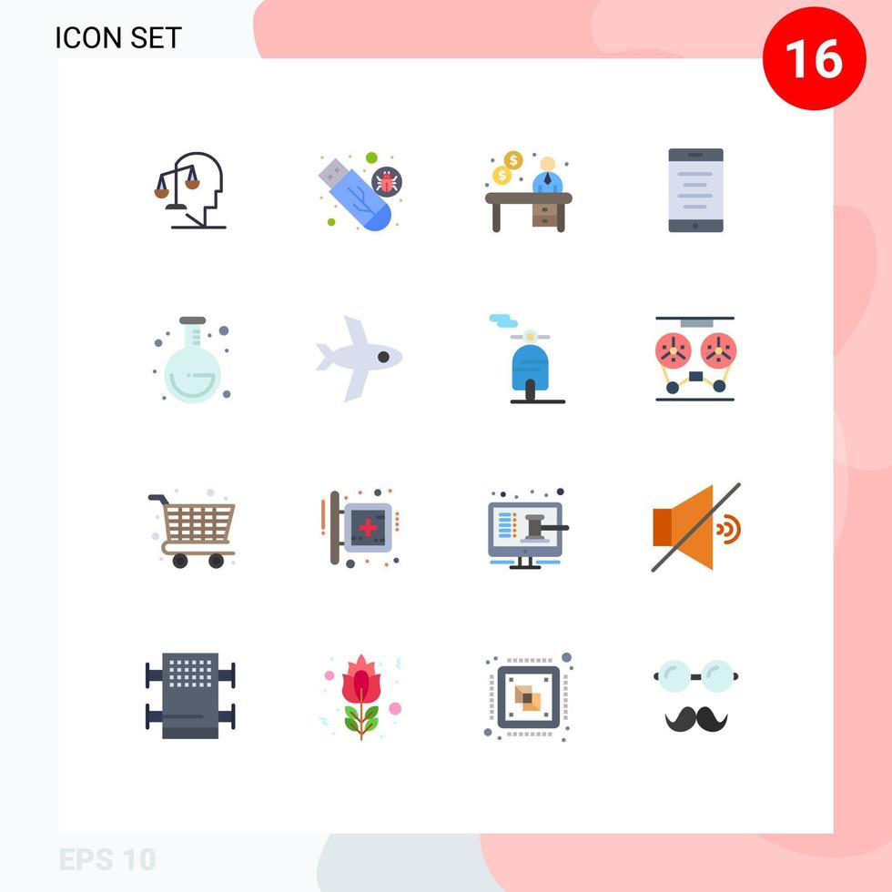 Editable Vector Line Pack of 16 Simple Flat Colors of school text usb mobile office Editable Pack of Creative Vector Design Elements