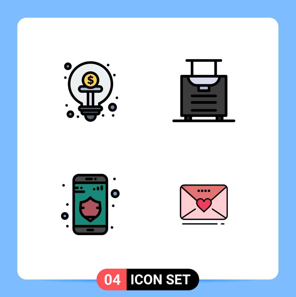 4 Thematic Vector Filledline Flat Colors and Editable Symbols of business privacy funding luggage sms Editable Vector Design Elements