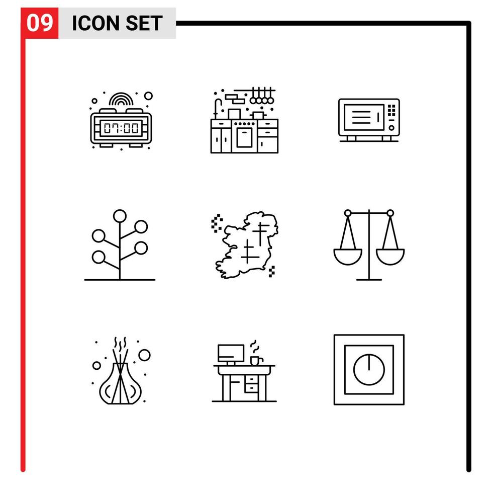 Group of 9 Outlines Signs and Symbols for point map machine ireland nature Editable Vector Design Elements