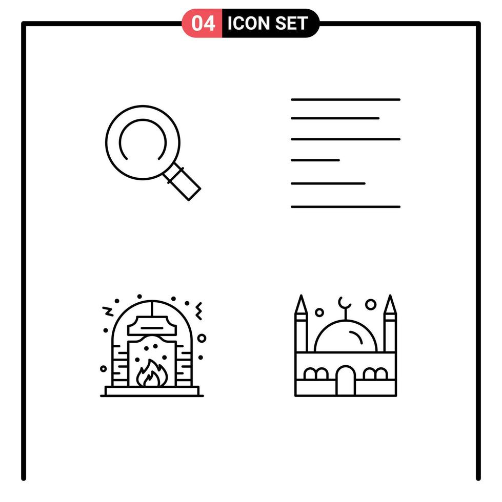 Set of 4 Vector Filledline Flat Colors on Grid for general fire align christmas islam Editable Vector Design Elements