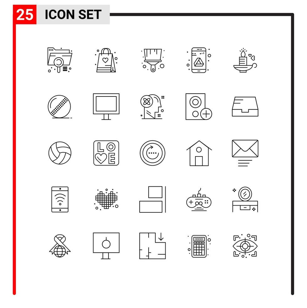 Group of 25 Modern Lines Set for love storage bag google app Editable Vector Design Elements