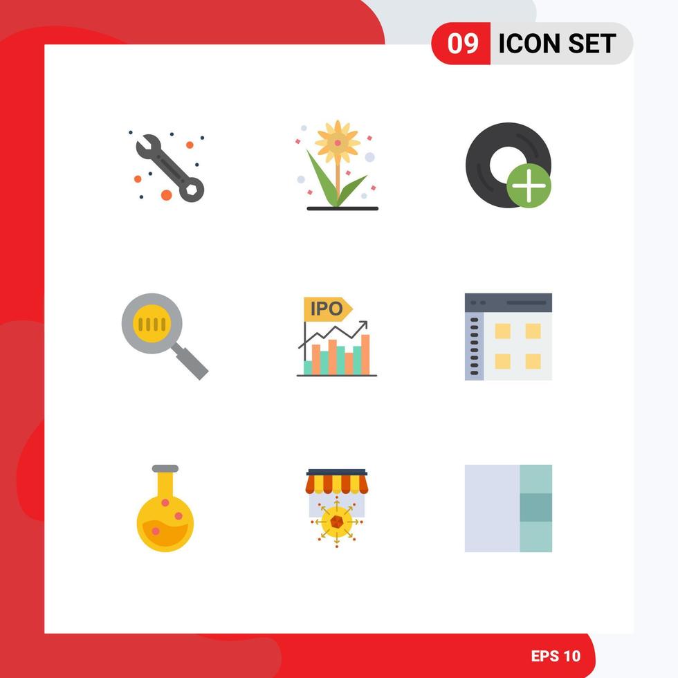 9 concepto de color plano para sitios web móviles y aplicaciones comerciales lupa computadoras código lupa elementos de diseño vectorial editables vector