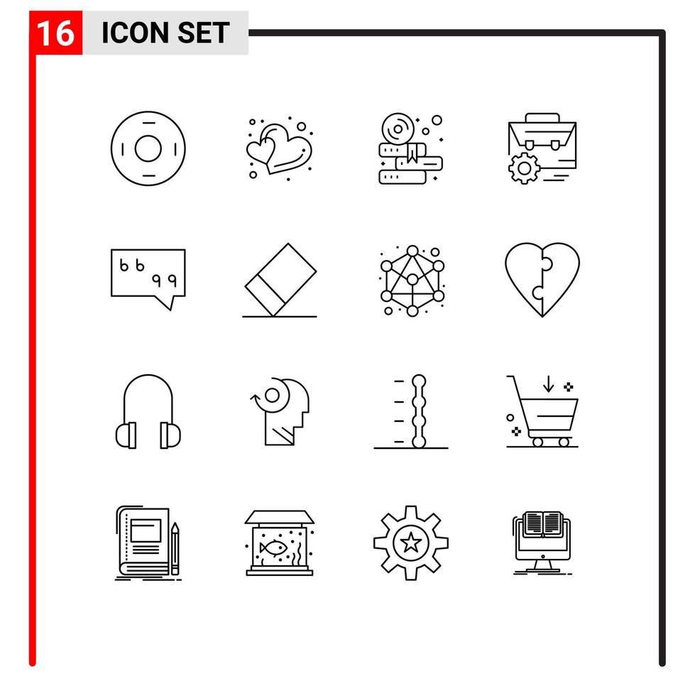 Set of 16 Modern UI Icons Symbols Signs for bubble engineer books setting bag Editable Vector Design Elements