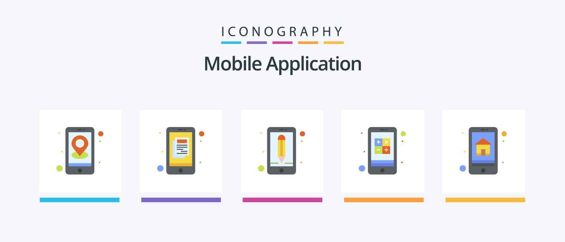 Mobile Application Flat 5 Icon Pack Including home page. interaction. app. culculater. app. Creative Icons Design vector
