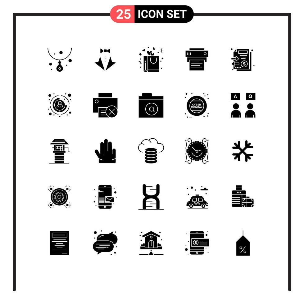 25 Universal Solid Glyphs Set for Web and Mobile Applications education print tie printer love Editable Vector Design Elements