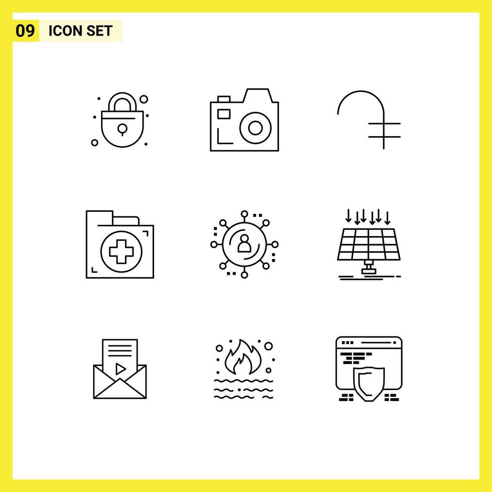 9 Thematic Vector Outlines and Editable Symbols of marketing network affiliate marketing coin folder document Editable Vector Design Elements