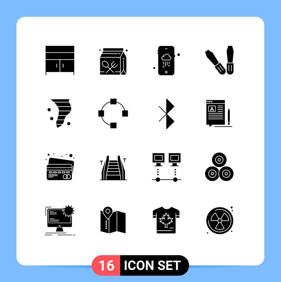 16 Solid Glyph concept for Websites Mobile and Apps weather blowing lunch air mechanic Editable Vector Design Elements