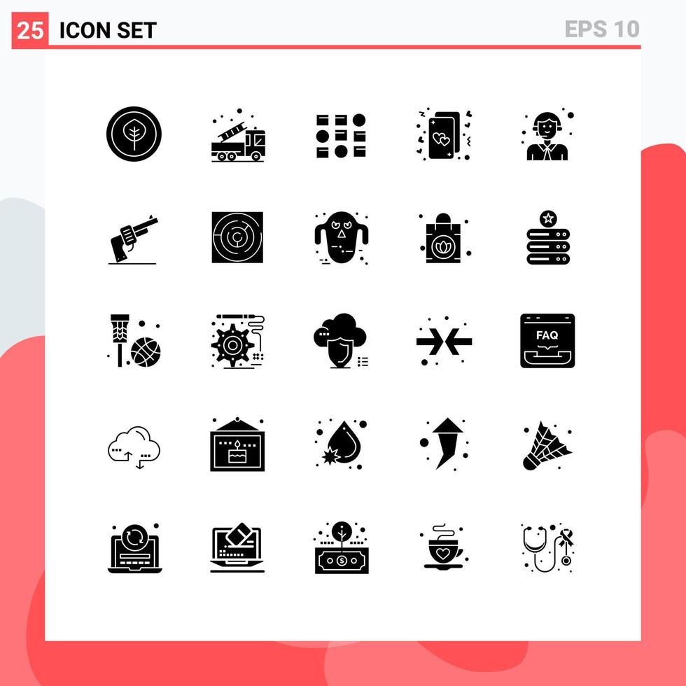 25 Universal Solid Glyph Signs Symbols of customer life pattren hearts cards Editable Vector Design Elements