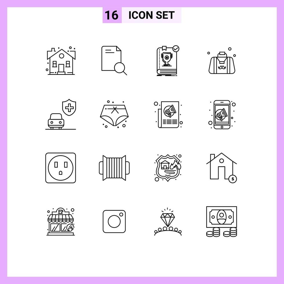 16 Universal Outlines Set for Web and Mobile Applications fathers day dad document bag rule Editable Vector Design Elements