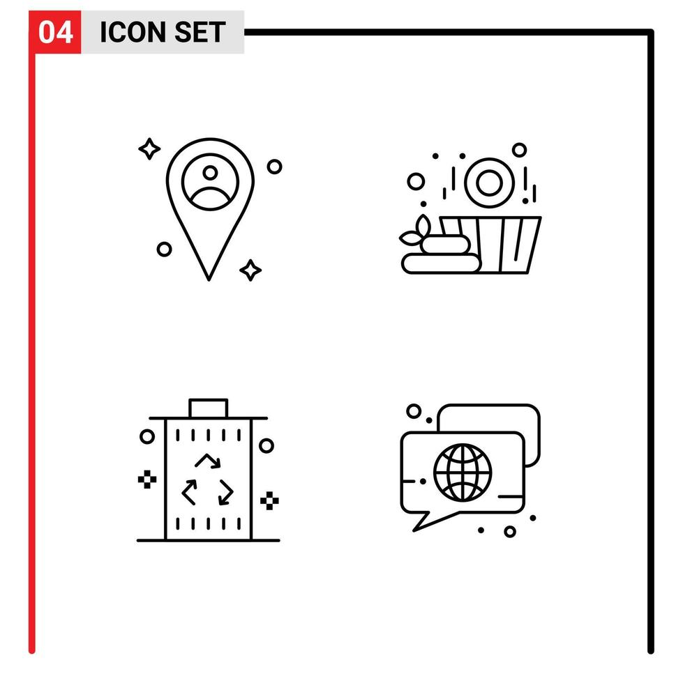 4 User Interface Line Pack of modern Signs and Symbols of location power sauna bin bubble Editable Vector Design Elements