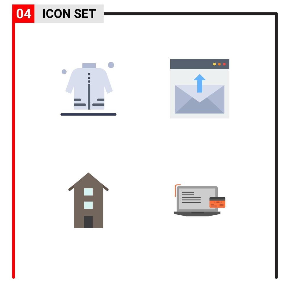 Group of 4 Flat Icons Signs and Symbols for jacket mail shopping contact house Editable Vector Design Elements