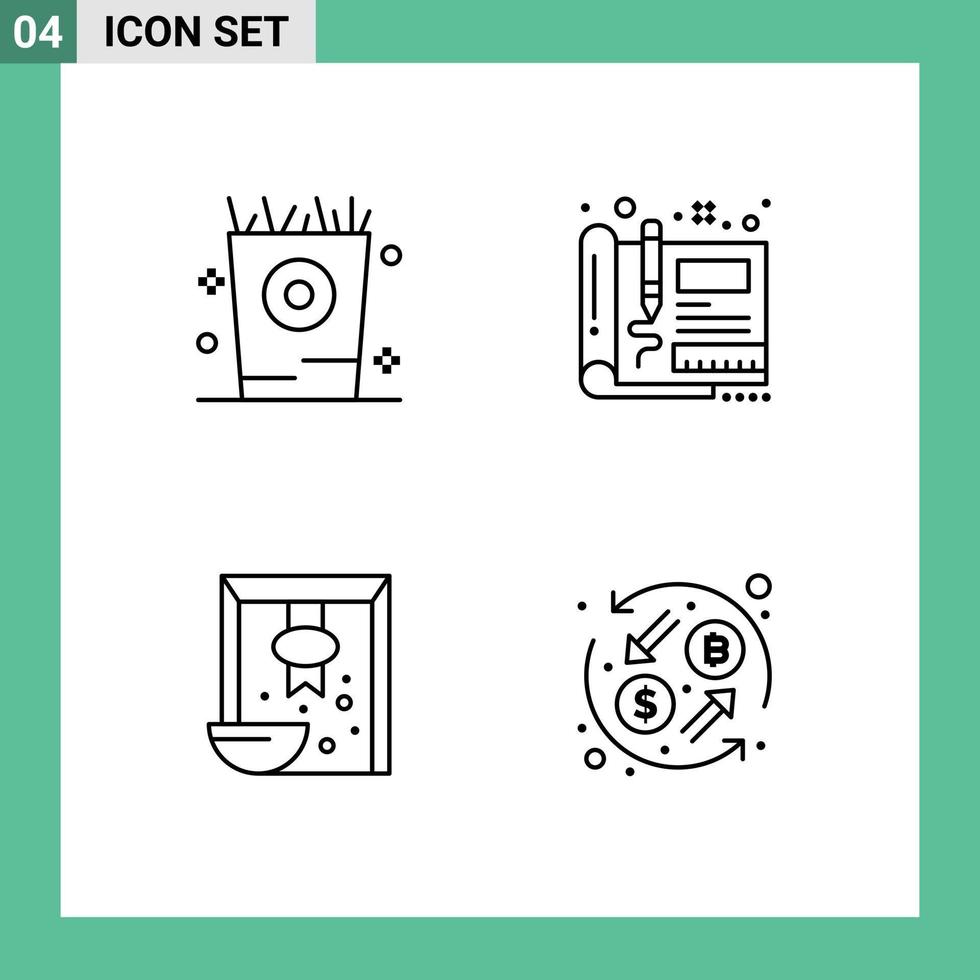 Mobile Interface Line Set of 4 Pictograms of fries branch party engineering grain Editable Vector Design Elements